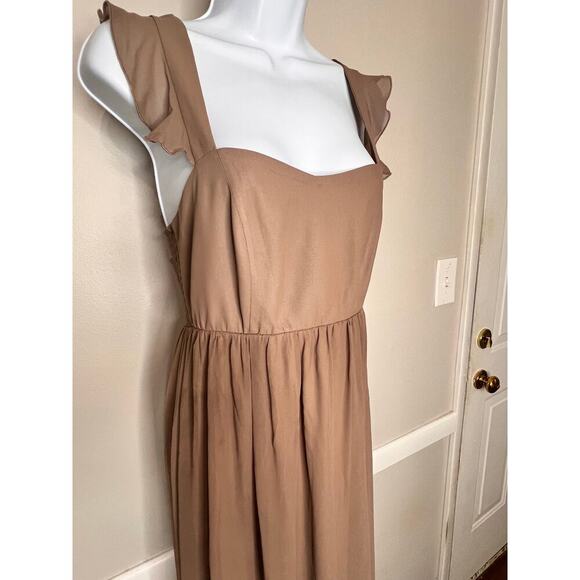 ☀️NWT Show Me Your Mumu June Maxi Bridesmaid Dress Chiffon Neutral Dune Brown M - Picture 4 of 9
